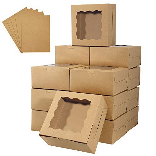 HawHawToys 60 pcs Bakery Boxes with Window, 6 x 6 x 3 inches, Kraft Cookie Boxes Pastry Boxes for Baked Goods (Brown) - CookCave