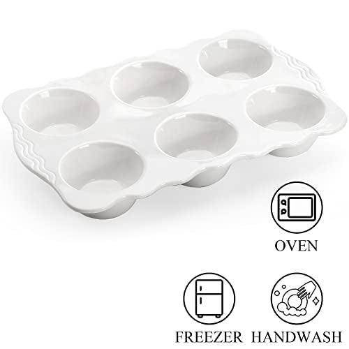 Hiceeden 2 Pack Ceramic Muffin Pans, 6 Cups Non-stick Muffin Tin Cupcake Baking Pans with Handles for Muffin Cakes, Egg Tarts, Mousse, Pot Pie, Jelly - CookCave