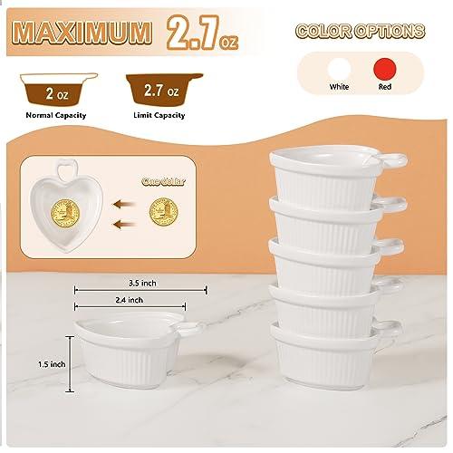 Mini Ramekins 2.7 oz, Vidalenta Dipping Sauce Cups, Heart-shaped Tiny Ramekins Dip Bowl Porcelain Souffle Dish Set of 6, Small Ramekins Dessert Cups Small Bowls for Charcuterie Board, Microwave & Oven - CookCave