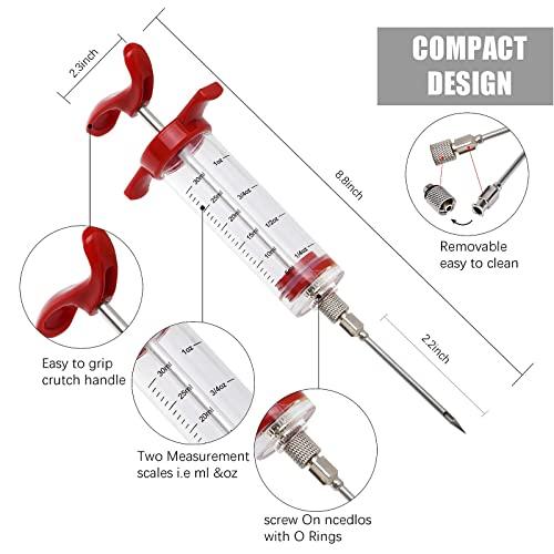 X-WLANG Premium Meat Injector, Marinade Injector Syringe with 2 Meat Needles for BBQ Grill Smoker, Turkey and Cooking 1-oz Capacity, 2 Stainless Needles, 1 Brush, Red - CookCave