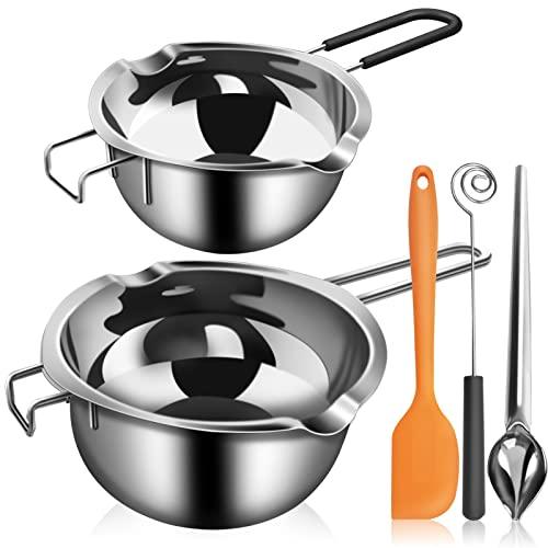 Artcome 5pcs Double Boiler Melting Pot Set - 600ML/0.6QT and 1000ML/1QT Chocolate Stainless Steel Melting Pot, Decorating Spoons, Silicone Spatula and Dipping Tool for Melting Chocolate, Candy, Soap - CookCave