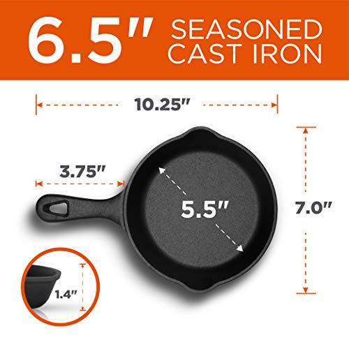 Commercial CHEF 6.5 Inch Cast Iron Skillet, Black - CookCave