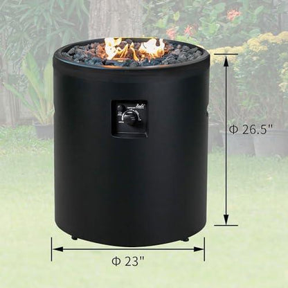 Four Seasons Courtyard 23 Inch 50,000 BTU Round Outdoor Portable Gas Fire Pit Backyard Fireplace with Blue Glass Lava Rocks and Cover, Black - CookCave