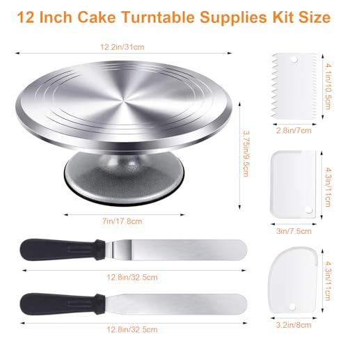 Uten 12 Inch Cake Turntable Cake Decorating Supplies Kit, 33 pcs Rotating Aluminium Cake Stand Set, Baking Tools with 20 Icing Tips, Bags, 3 Icing Smoother, Straight & Offset Spatula, Silicone Spatula - CookCave