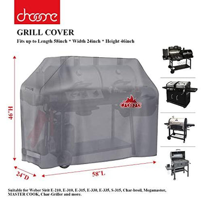 Chooone 58 Inch Grill Cover, Heavy Duty Waterproof Barbecue Gas Grill Cover, Windproof, UV and Fade Resistant, 600D BBQ Grill Cover for Weber Brinkman Char-Broil and More, Grey Cover - CookCave