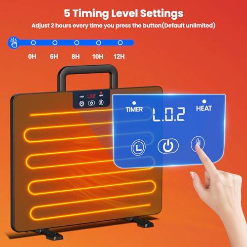 Keten Chicken Coop Heater, 100/200 Watts Radiant Heat Energy Efficient Design, 3 Ways to Use, Safer Than Brooder Lamps Heater with Digital Display and 5 Timing Setting(with Handle) - CookCave