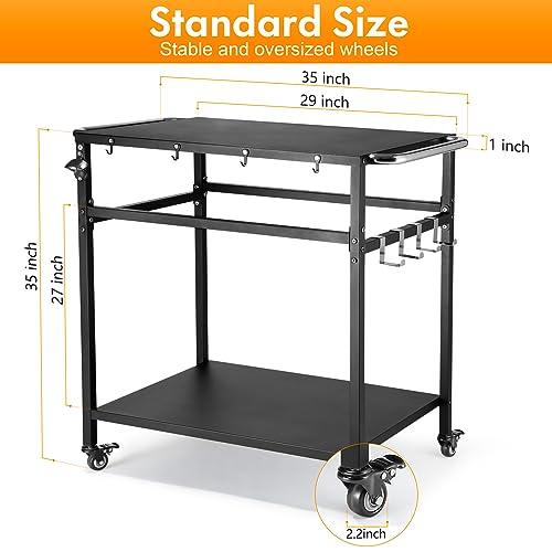 Outdoor Grill Table with Storage for Patio,Double-Shelf Movable Kitchen Cart Island Table on Wheels,20" x 30" Multifunctional Commercial Kitchen BBQ Food Prep Worktable for Grill (Double Layer Black) - CookCave