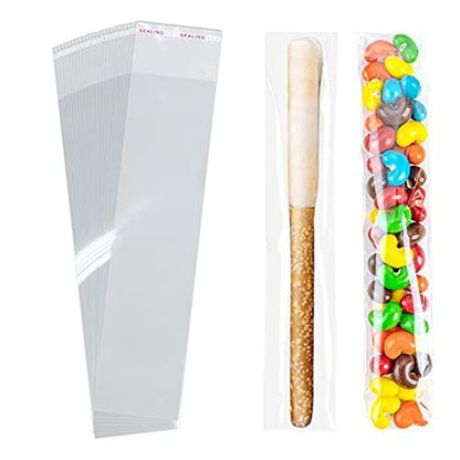 Cellophane Bags, Treat Bags, Clear Cellophane Gift Bags, Self Adhesive Sealing Plastic Gift Bags, Resealable Cellophane Bag for Pretzel rods, Candy, Snack 2 x 8 Inch pretzels individual bags 100 Pcs - CookCave