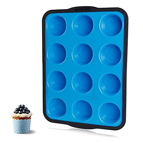 Aichoof Non-Stick Silicone Muffin Pan With Reinforced Stainless Steel Frame Inside,12 Cup Regular Muffin Baking Mold, 12 Cup Muffin Tin, BPA Free,Dishwasher Safe, Blue - CookCave