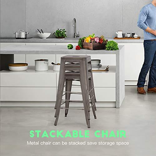 FDW Metal Bar Stools Set of 4 Counter Height Barstool Stackable Barstools 24 Inch 30 Inch Indoor Outdoor Patio Bar Stool Home Kitchen Dining Stool Backless Bar Chair (24", Gun) - CookCave