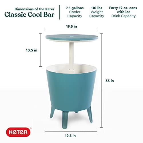 Keter Modern Cool Bar Outdoor Patio Furniture and Hot Tub Side Table with 7.5 Gallon Beer and Wine Cooler, Teal - CookCave