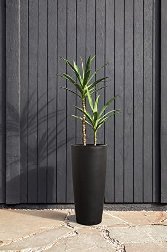 Veradek Vega Round Tall Planter Pots for Indoor/Outdoor Use | Made from Plastic - Concrete Mix with Drainage Holes | Perfect for Small to Large Succulent Plants, Flowers, Modern Interior Plants - CookCave