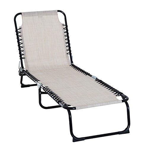 Outsunny Folding Chaise Lounge Pool Chair, Patio Sun Tanning Chair, Outdoor Lounge Chair with 4-Position Reclining Back, Breathable Mesh Seat for Beach, Yard, Patio, Cream White - CookCave
