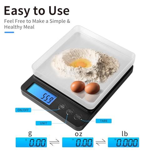 YONCON 3000g/0.1g Food Kitchen Scale with High Accurate Sensors, Digital Multi-Purpose Pocket Scale Grams and Ounces with 3 Modes, LCD Display for Cooking, Baking, Nutrition (Batteries Included) - CookCave