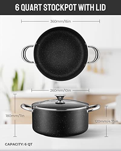 BEZIA Cooking Pot with Lid, 6 Quart Nonstick Stock Pot/Stockpot with Lid, Non Stick 6 QT Large Capacity Induction Pot for Soup, Broth, Chili, Stew - All Stove Compatible - CookCave
