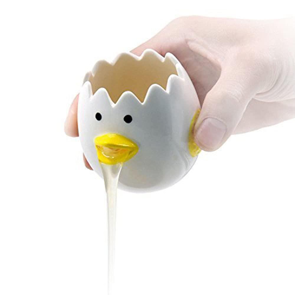 LuoCoCo Cute Egg Separator, Ceramics Vomiting Chicken Egg Yolk White Separator, Practical Household Small Egg Filter Splitter, Kitchen Gadget Baking Assistant Tool, Dishwasher Safe (Yellow) - CookCave