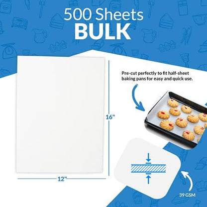 Reli. 500 Pcs Parchment Paper Sheets, Bulk | 12x16 in. | White Parchment Sheets/Baking Sheet Paper | Non-Stick, Pre-Cut Pan Liners | Parchment Paper Sheets for Baking, Air Fryer, Grilling - CookCave