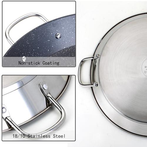 ACTIV CUISINE Paella Pan, 14 Inch Stainless Steel Paella Pan, Non-stick Coating, Seafood and Meat for 6 Servings, Cooking Pan Suitable for All Cooktops Including Induction, 36 CM - CookCave