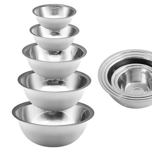 YGFRSTO Mixing Bowl Set of 5, Stainless Steel Mixing Bowls, Nesting Whisking Bowl Set for Cooking, Baking, Serving, Food/Salad Prep - CookCave