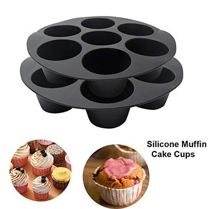 Silicone Muffin Cake Cups for Baking Muffin & Mini Cakes, 7 Cups Non-stick Egg Muffin Pan Cupcake Tin Tray Home DIY Round Dessert Baking Mould fits 3.5-5.8L Air Fryer (Black, 21cm/8inch) - CookCave