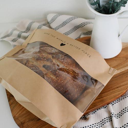 50 pk Paper Bread Bags for Homemade Bread Gift Giving | Kraft Paper Bread Loaf Bags with Window | Sourdough Bread Bags for Gifting | Tin Tie Tab | Cookies | Bakery | Treat Packaging | Home Kitchen - CookCave