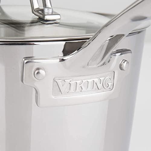 Viking Culinary Contemporary 3-Ply Stainless Steel Saucepan, 2.4 Quart, Includes Glass Lid, Dishwasher, Oven Safe, Works on All Cooktops including Induction - CookCave