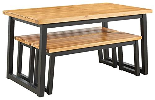 Signature Design by Ashley Town Wood Outdoor 3-Piece Patio Counter Table Set with 2 Benches, Brown & Black - CookCave