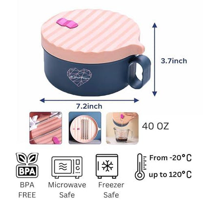 AI LOVE PEACE Microwave Ramen Bowl, Noodle Bowl, Portable Ramen Cooker, Instant Ramen Noodle Bowls, Microwave Pasta Cooker,Microwave Safe Soup Bowl With Lid, Dorm Microwave Ramen Pot, BPA Free(Pink) - CookCave