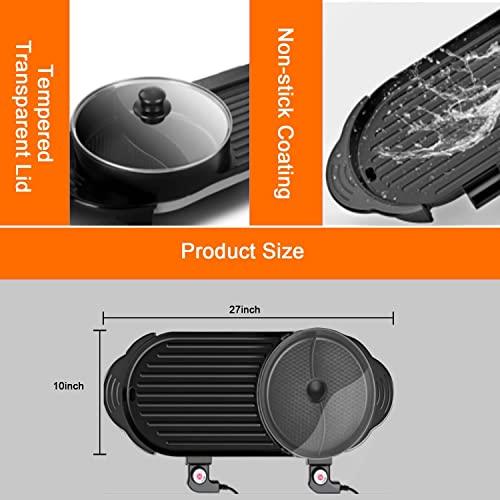 Hot pot with Grill 2 in 1 Electric BBQ Grill Shabupot 2200W Non-Stick Korean Barbecue Grill Indoor for 2-12 People Independent Dual Temperature Control 110V(27 Inch) - CookCave