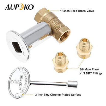 Aupoko Fire Pit Installation Kit with 150K BTU Propane Gas Valve Control Assembly System Kit, Including 1/2' Chrome Key and Quarter-Turn Shut-Off Valve, Replacement for Propane Gas Connection - CookCave