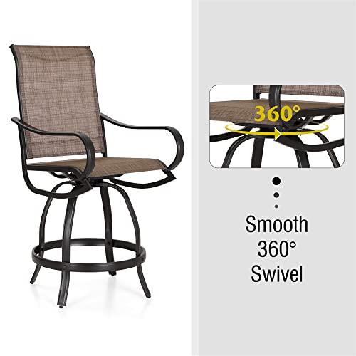MFSTUDIO Outdoor Bar Stool, Patio Counter Height Sling Fabric Bar Chairs Set of 2, All-Weather Resistant, Brown - CookCave