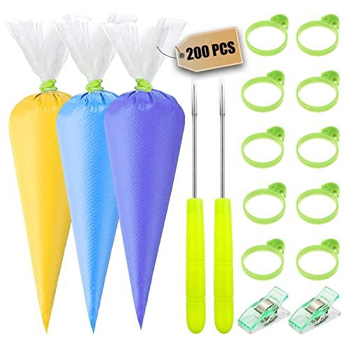214 Pecies Disposable Piping Pastry Bags, 200Pcs Tipless Piping Bags for Royal Icing Cookies Frosting, Cake Decorating Supplies Kit with 10 Piping Bags Ties, 2 Bag Clips & 2 Scriber Needle(12inch) - CookCave