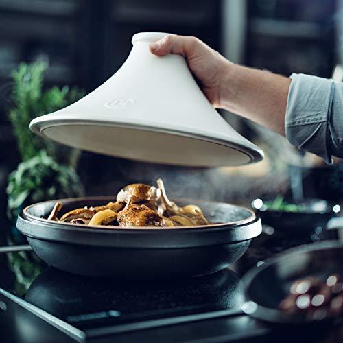 Emile Henry Delight Ceramic Tagine, 4.0 Quart, Slate with White - CookCave