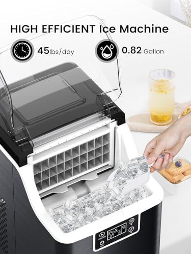 Kndko Ice Makers Countertop 45lbs,2-Ways Add Water,Ice Maker Self Cleaning,Ice Size Control,24H Timer,Party Countertop Ice Maker for Home Bar RV,Stainless Steel Ice Maker Machine,Black - CookCave