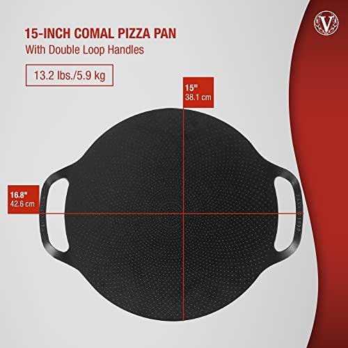 Victoria 15-Inch Cast Iron Comal Pizza Pan with 2 Side Handles, Preseasoned with Flaxseed Oil, Made in Colombia - CookCave