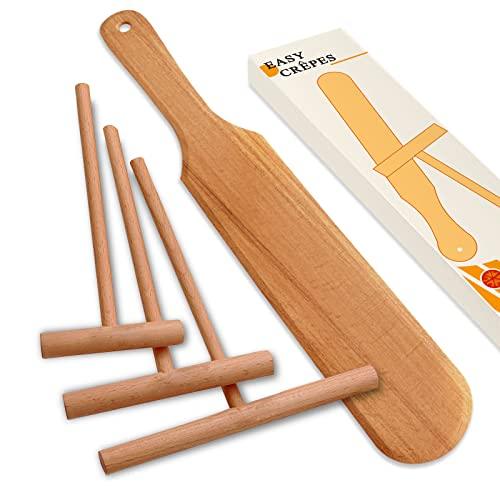 Mutochy Crepe Spreader and Spatula Kit,Professional Crepe Pan Maker Tools,Soft and Flexible to Fit Any Crepe Pan Maker,Crepes Spreader Set,Crepe Spatula Set,Crêpe Spatula,Wood Crepe Utensils (12“) - CookCave