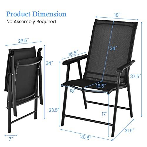 Tangkula Set of 2 Patio Folding Chairs, Fabric Dining Chairs with High Back & Armrests, Portable Camping Lounge Chairs with Sturdy Metal Frame, Outdoor Sling Chairs for Patio Lawn Garden (Black) - CookCave