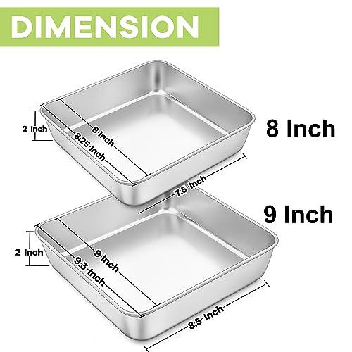 TeamFar Square Cake Pan, 8/9 Inch Stainless Steel Square Baking Pan for Cake Brownie Lasagna, Non-Toxic & Heavy Duty, One Piece Design & Deep Wall, Smooth & Dishwasher Safe – Set of 2 - CookCave