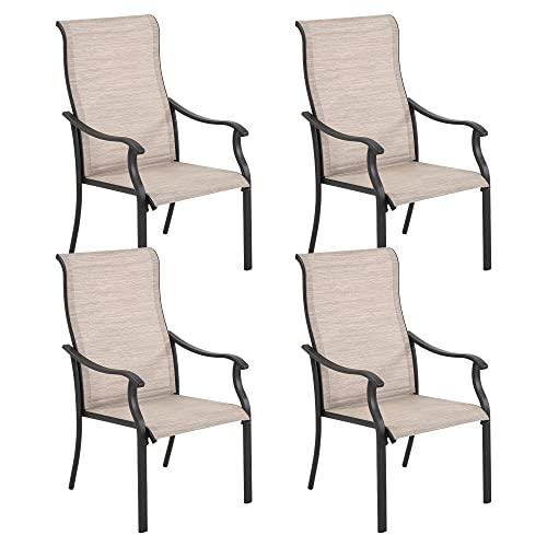 HAPPATIO Patio Dining Chairs Set of 4, Outdoor Textilene Dining Chairs with High Back, Patio Furniture Chairs with Armrest, Brown Frame (Brown) - CookCave