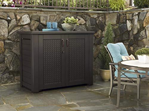 Rubbermaid Extra Large Decorative Patio Storage Cabinet, Weather Resistant, 123 Gal., Dark Teakwood, for Garden/Backyard/Home/Pool - CookCave