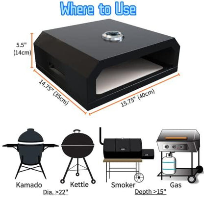 WINTRON Grill Top Pizza Oven | Fits On Any Charcoal & Gas BBQ Grill | Portable Pizza Oven | Easy Carry Handles | Includes 12" Square Pizza Baking Stone | Home-made BBQ Pizza Oven - CookCave