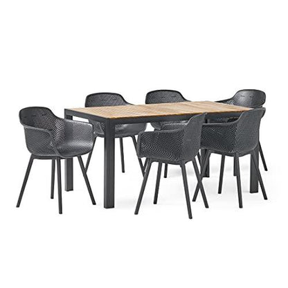 Christopher Knight Home Flora Outdoor Dining Sets, Black + Teak - CookCave