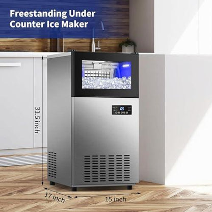 Commercial Ice Maker 130 LBS/24H, Upgraded 15" Wide Under Counter Ice Maker with 35LBS Ice Capacity, Commercial Ice Machine Self Clean Stainless Steel Built-in or Freestanding Large Ice Machine - CookCave