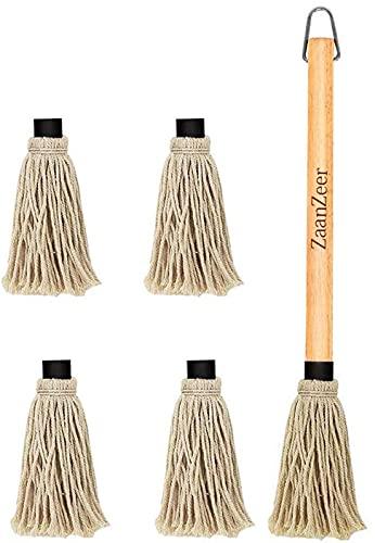 ZaanZeer 18 Inches BBQ Mop with Wooden Handle and 4 Extra Replacement Cotton Fiber Basting Mop Heads for Grilling and Smoking Steak - CookCave