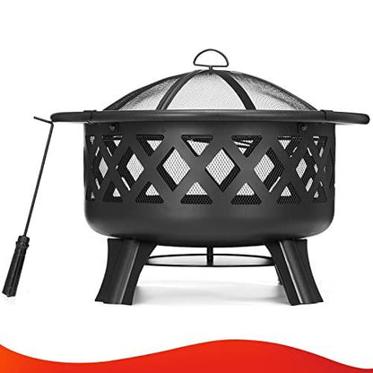 SINGLYFIRE 30 Inch Fire Pits for Outside with Grill Outdoor Wood Burning Firepit Large Steel Firepit Bowl for Patio Backyard Picnic Garden with Swivel BBQ Grill, Ash Plate,Spark Screen, Poker - CookCave