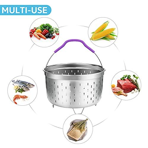 Haswe Steamer Basket for instant Pot Pressure Cooker, Accessories Set Compatible with 5/6/8 Qt InstaPot -18/8 Stainless Steel Strainer Insert with Silicone Handle,Divider,Egg Steamer Rack, 6 Quart - CookCave