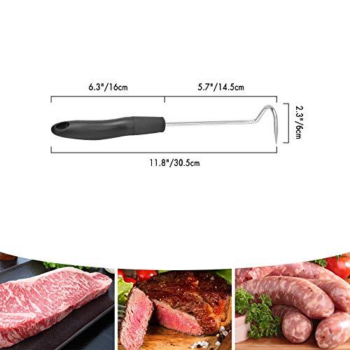 Skyflame 12-inch Food Flipper, Stainless Steel BBQ Meat Turner Hook for Turning Bacon Steak Meat Vegetables Sausage Fish and More - Replaces Grill Spatula Tongs & BBQ Fork - CookCave