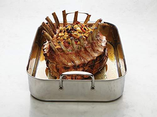 Anolon Triply Clad Stainless Steel Roaster / Roasting Pan with Rack - 17 Inch x 12.5 Inch, Silver - CookCave