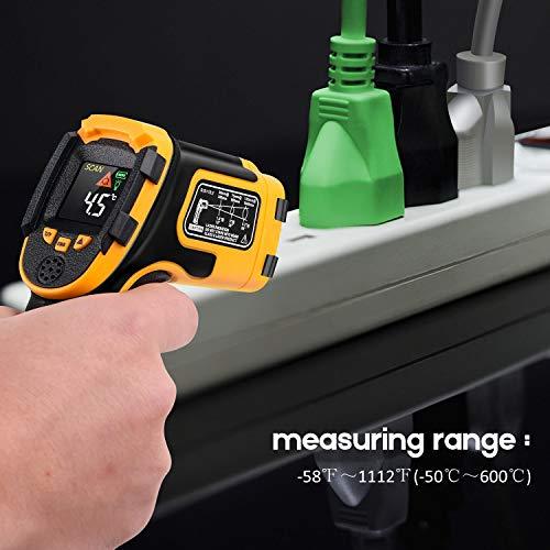 Infrared Thermometer Non-Contact Digital Laser Temperature Gun -58℉～1112℉(-50℃～600℃) Adjustable Emissivity IR Temp Gun - for Cooking/BBQ/Food/Fridge/Pizza Oven/Engine - Meat Thermometer Included - CookCave