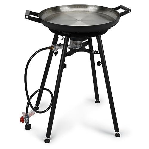 Onlyfire UPGRADED Paella Burner and Stand Set with 21 Inch Frying Pan and Reinforced Legs, GS300 Outdoor Cooking System Portable Propane Cooker with Wok for Backyard Camping RV, 4FT Hose - CookCave